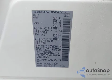 2014 Nissan Pathfinder Sv z USA, uszkodzony, nr VIN 5N1AR2MM9EC670070